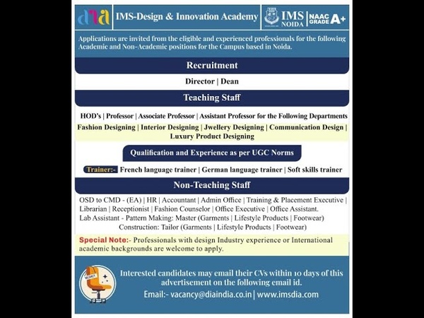 IMS Noida Hiring for 2024, Teaching Non Teaching Vacancies