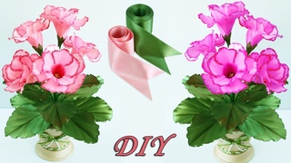 ЦВЕТЫ на ПОДАРОК своими руками  Цветы Глоксинии из лент/Ribbon Flowers DIY