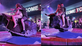 Pretty couple enjoying riding mechanical bull riding   #Benidorm entertainment October 22th,2024
